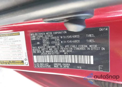 2014 Toyota 4Runner Limited z USA, uszkodzony, nr VIN JTEZU5JR6E5077581